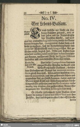 No. IV. Der Lebens-Balsam