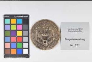 Siegler: Münster, Stadt Überlieferungsart: Nachbildung. Stoff: Kunststoff Farbe: farblos Form: rund. Durchmesser: Art: Typ: Umschrift: