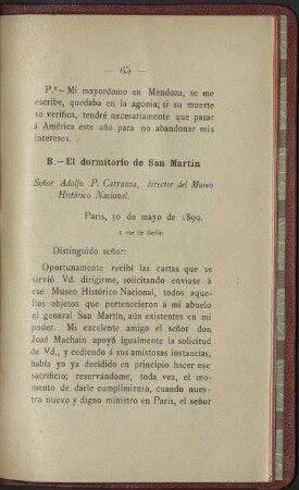 B.-El dormitorio de San Martin