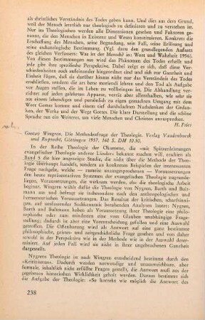 238-240 [Rezension] Wingren, Gustaf, Die Methodenfrage der Theologie