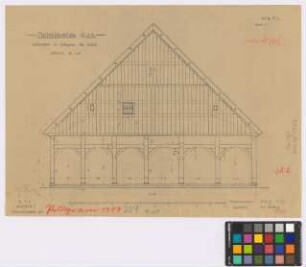 Pillgram (Kreis Lebus): unbekannter Hof. Laubenhaus (Giebelansicht)
