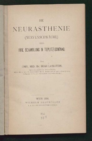 Die Neurasthenie (Nervenschwäche) und ihre Behandlung in Teplitz-Schönau
