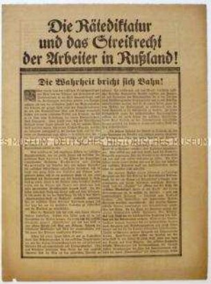 Flugblatt der SPD zur politischen Lage in Russland und Aufruf zum Beitritt