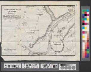 Geometrischer Plan über des h. R. R. Stadt Kempten ganzen Umfang : wie solcher nach den zwischen dem hochfürstlichen Stifte Kempten und gedachter wohllöblichen Reichsstadt Ano. 1525 gesetzten Fried- und Marksäulen trigonometrisch aufgenōmen u. berechnet worden ist