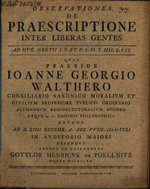 Observationes De Praescriptione Inter Liberas Gentes