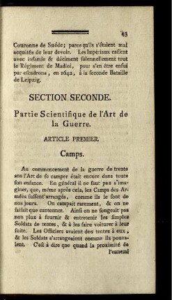Section seconde. Partie scientifique de l'Art de la guerre.