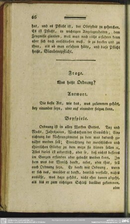 Frage. Was heißt Ordnung?