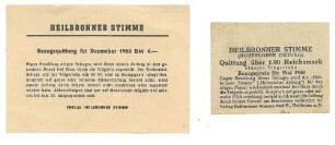 Quittung über RM 1,90 Bezugsgeld für die "Heilbronner Stimme"