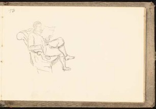 Skizzenbuch mit Aquarellen und Zeichnungen: Im Sessel sitzender lesender Mann (ganze Figur)