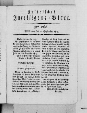 37tes Stück, Ausgabe vom 11. September 1805