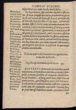 Tabula quarta de inventione argumentorum, seu de Locis.