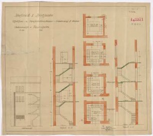 Schalthaus- und Transformatorenkammer-Erweiterung, 2. Ausbau, Seitenansicht und Treppenschnitte