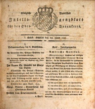 Königlich-Baierisches Intelligenzblatt für den Ober-Donaukreis. 1816 = Jg. 26