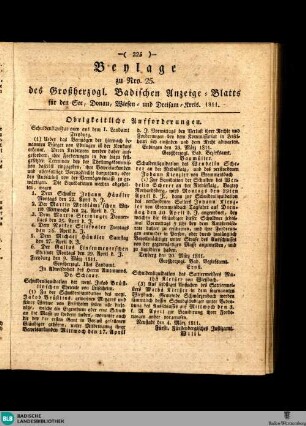 Großherzoglich Badisches Anzeige-Blatt für den See-, Donau-, Wiesen- und Dreisam-Kreis, Beylage des Großherzogl. Badischen Anzeige-Blatts für den See, Donau, Wiesen und Dreisam-Kreis