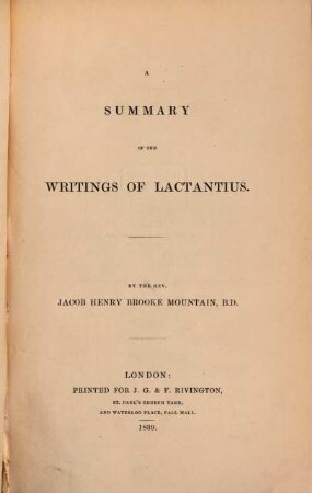 A Summary of the Writings of Lactantius
