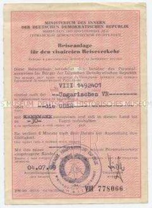 Anlage zum Personalausweis der DDR für den visafreien Reiseverkehr nach Ungarn - Personenkonvolut
