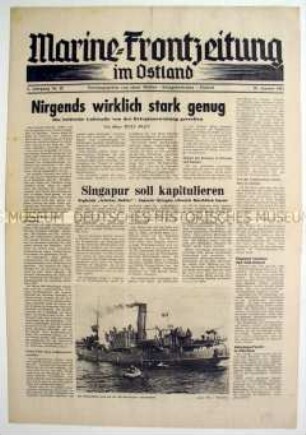 Kriegszeitung "Marine-Frontzeitung im Ostland" u.a. zur Kriegslage in Südostasien