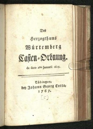 Des Herzogthums Würtemberg Casten-Ordnung