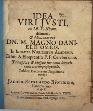 Idea viri iusti, ex lib. V. Nicom. delineata