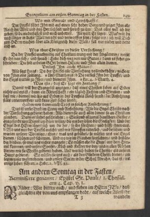 Am andern Sonntag in der Fasten / Reminiscere genannt / Epistel St. Pauli / 1. Thessal. am 4. Cap. v. 1.