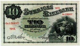 Geldschein, 10 Kronor, 1915