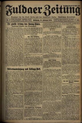Erste Ausgabe vom Mittwoch, den 26. Februar 1930.