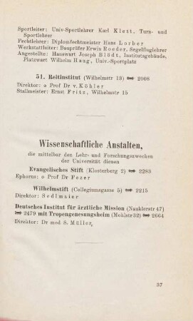 37, Wissenschaftliche Anstalten