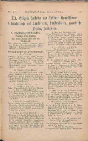 A. Wohlthätigkeits-Anstalten, Vereine und Kassen.
