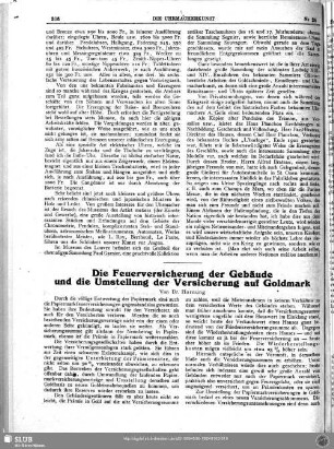 Die Feuerversicherung der Gebäude und die Umstellung der Versicherung auf Goldmark