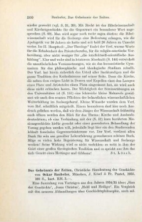100-101 [Rezension] Bauhofer, Oskar, Das Geheimnis der Zeiten