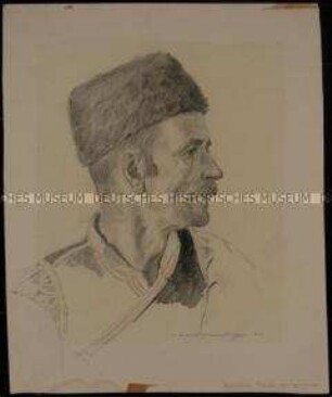 Porträt eines serbischen Bauern aus Sarajevo mit Fes