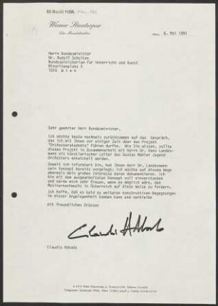 Brief an Rudolf Scholten an Österreich. Bundesministerium für Unterricht und Kunst, 06.05.1991