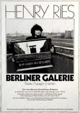 Plakat zu einer Ausstellung mit Porträtaufnahmen des Fotografen Henry Ries von Menschen in Berlin