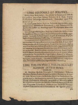 Libri Historici Et Politici.
