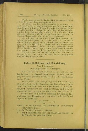 Ueber Belichtung und Entwicklung