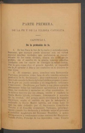 Parte primera. - De la fe y de la iglesia católica.