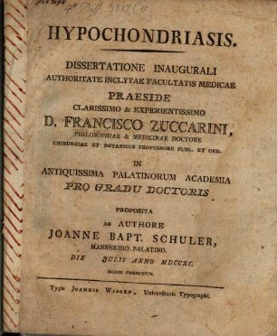 Hypochondriasis, dissertatione inaugurali