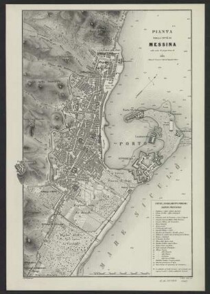 Stadtplan von Messina, Italien, 1:9 000, Lithographie, um 1870
