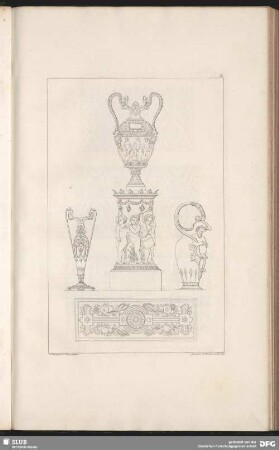Pokal mit Vase und Krug mit mythologischen Bildthemen, darunter Ornamentik