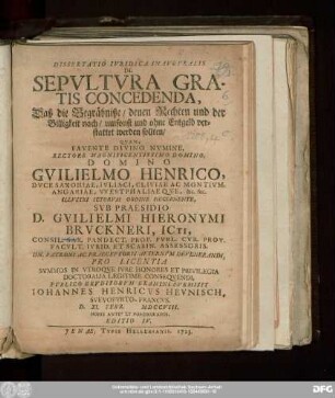 Dissertatio Ivridica Inavgvralis De Sepvltura Gratis Concedenda