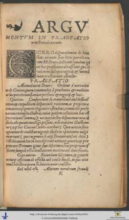 Argumentum in Praefationem Paradoxorum