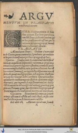 Argumentum in Praefationem Paradoxorum