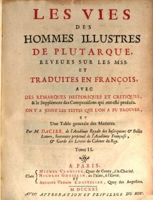 Les Vies Des Hommes Illustres De Plutarque, 2