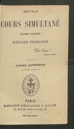 2: [2, [Schülerband]] : cours supérieur ; [enseignement primaire des jeunes filles]