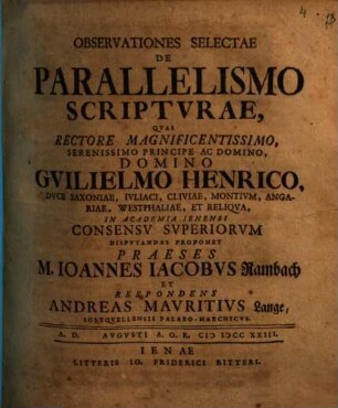 Observationes selectae de parallelismo Scripturae