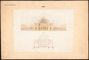 Viehmarkt und Schlachthof, Berlin Bebauungsplan Ackerstraße/ Brunnenstraße von 1862: Börsengebäude: Ansicht und Querschnitt