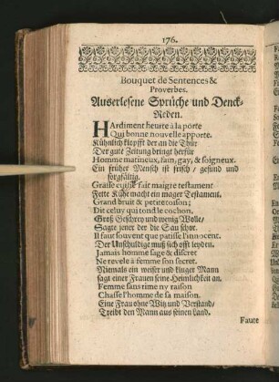 Bouquet de Sentences & Proverbes. Auserlesene Sprüche und Denck-Reden.