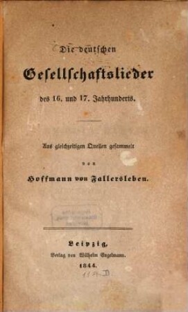 Die deutschen Gesellschaftslieder 16. und 17. Jahrhunderts