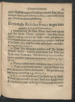 Kayserliche Resolutiones wegen vorgehender Religions Gravaminum.