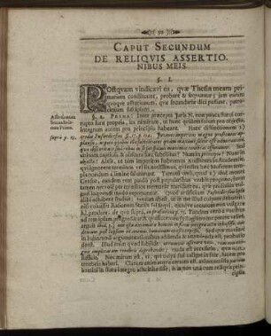 Caput Secundum De Reliquis Assertionibus Meis.
